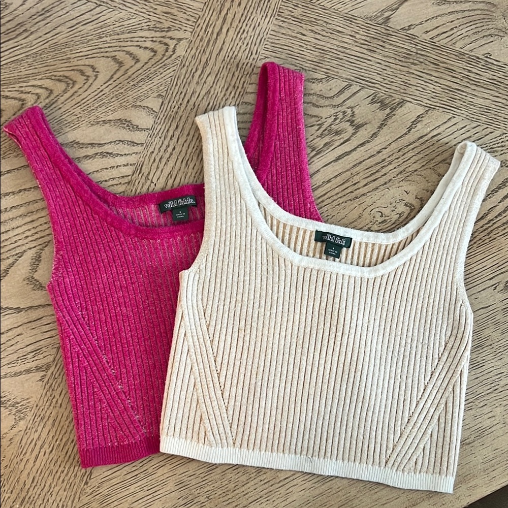 Pink and Cream Cropped Ribbed Tank Tops